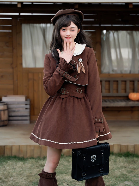 Lala-chan Rachel Detective Series: Preppy Corduroy Jacket, Doll Collar, Shirt, Skirt, Maillard Set