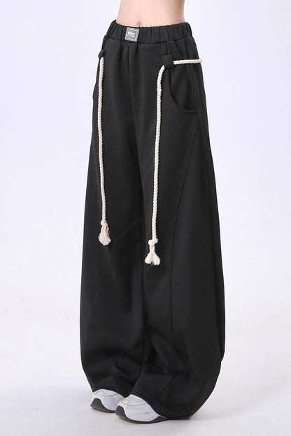 Rope Trim Hip Hop Loose Straight Pants