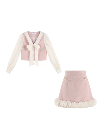 Pink two -piece jacket skirt set