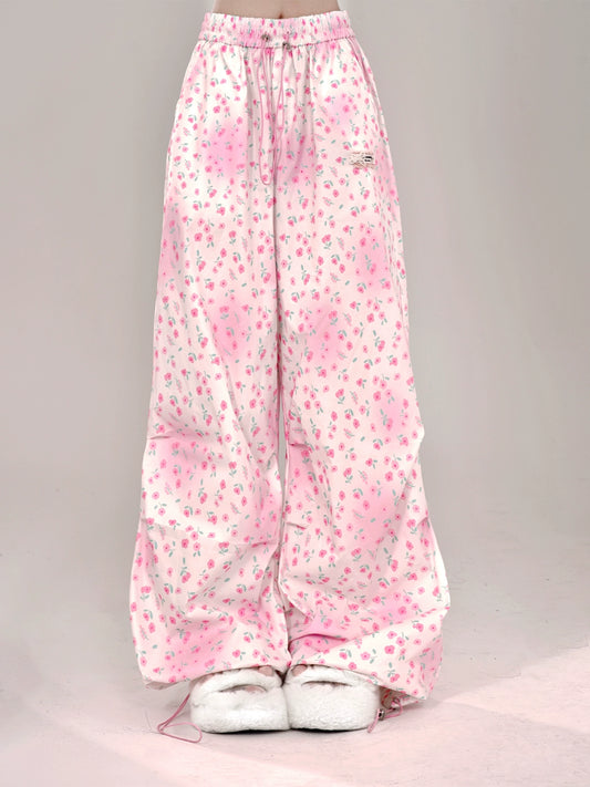Floral Gradient Small Flare Loose Casual Pants