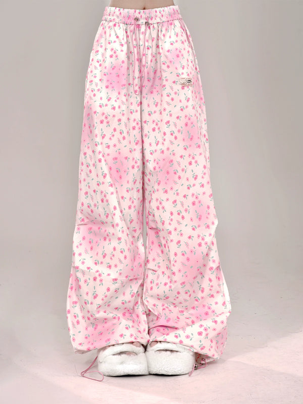 Floral Gradient Small Flare Loose Casual Pants