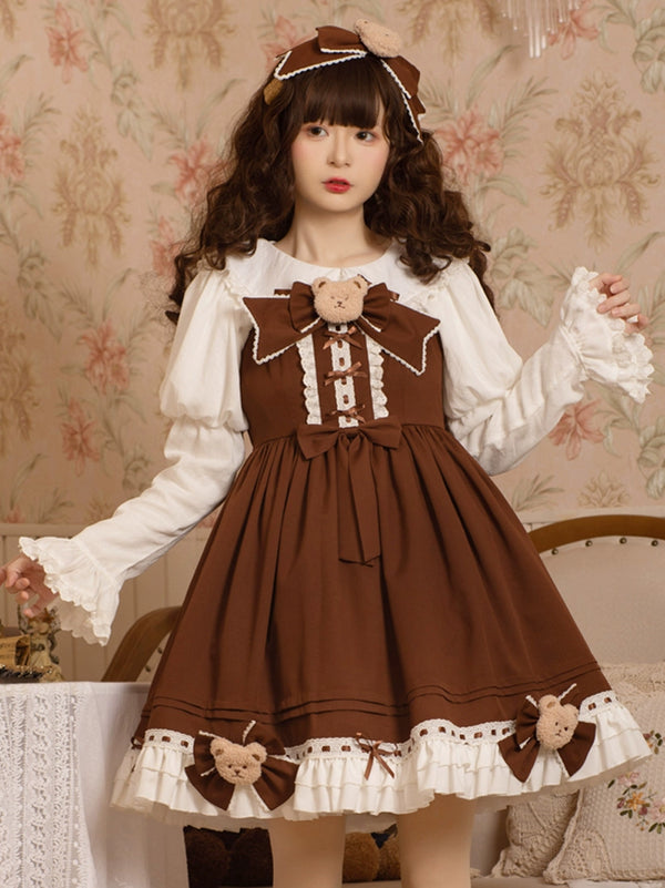 Puff Sleeve Lolita Blouse + Big Bow Bare Suspender Lolita Skirt