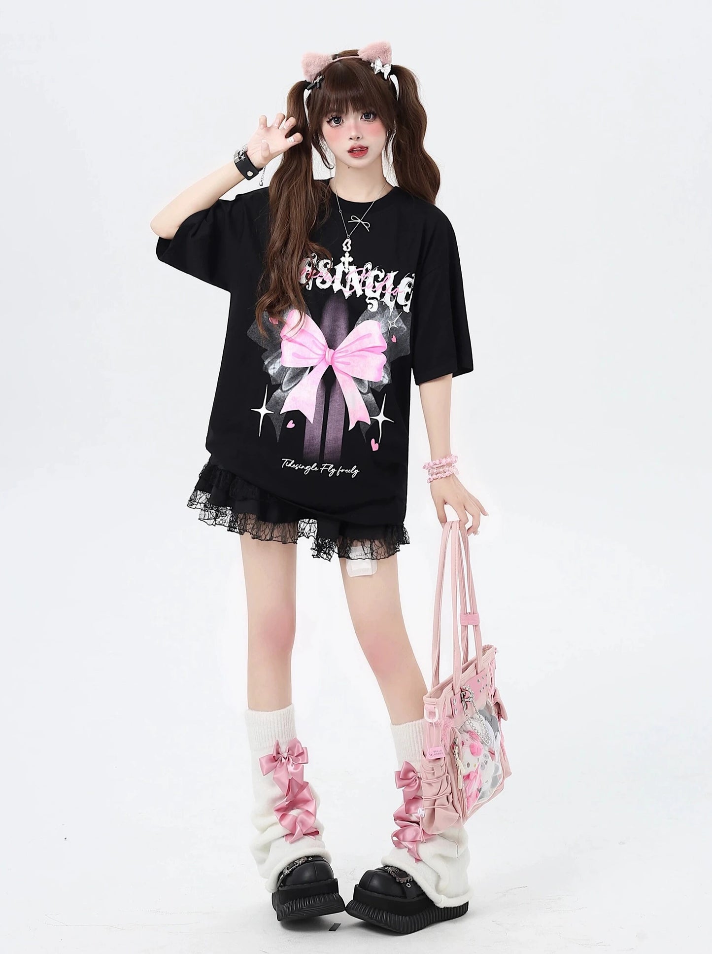 [5.31 limited time 95% off] American bow print street sweet cool short sleeve summer casual loose and versatile T-shirt