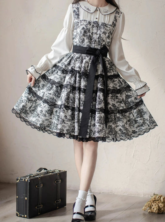 Walnut JK [Gloria] original cake skirt elegant cotton retro dress spring print Lolita