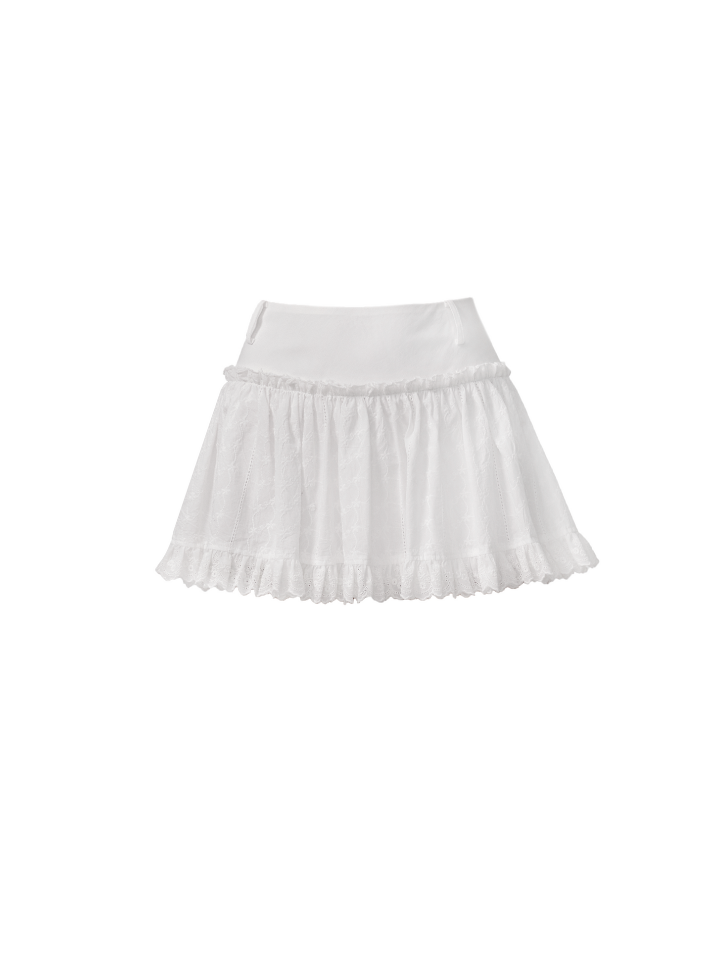 Lace cotton pure white top + short skirt