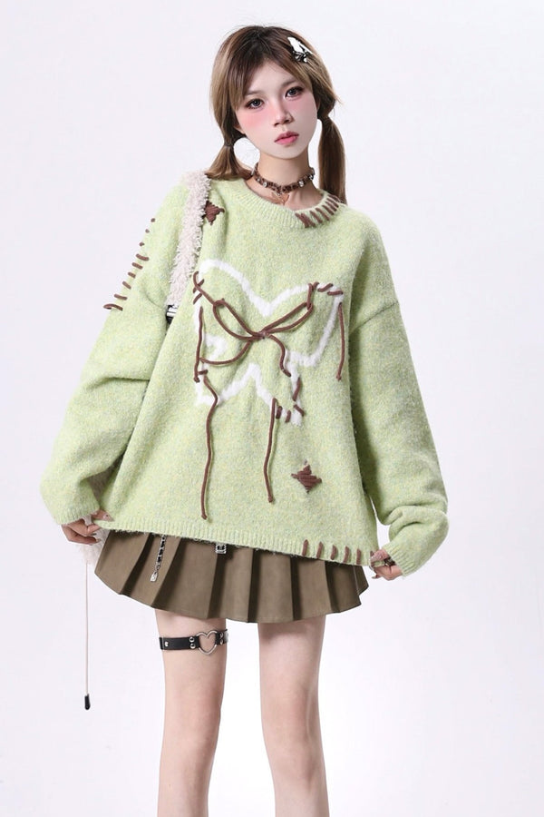 クリエイティブボウタイルーズニットセーター