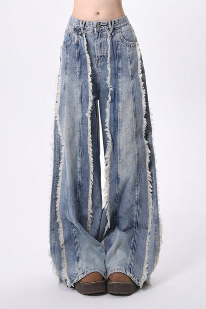 High Street Distressed Raw Edge Jeans