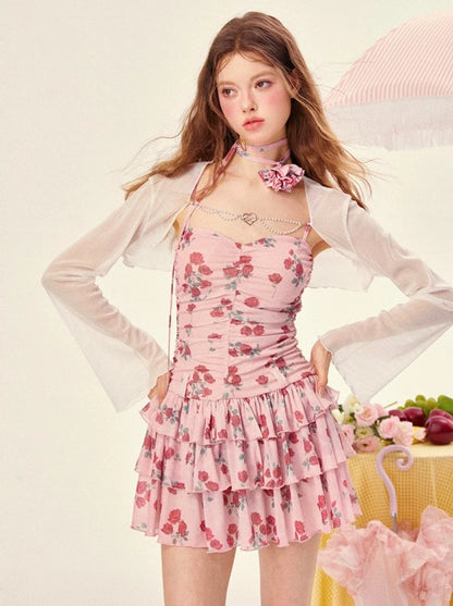 Sheer Rose Design Neck Dress