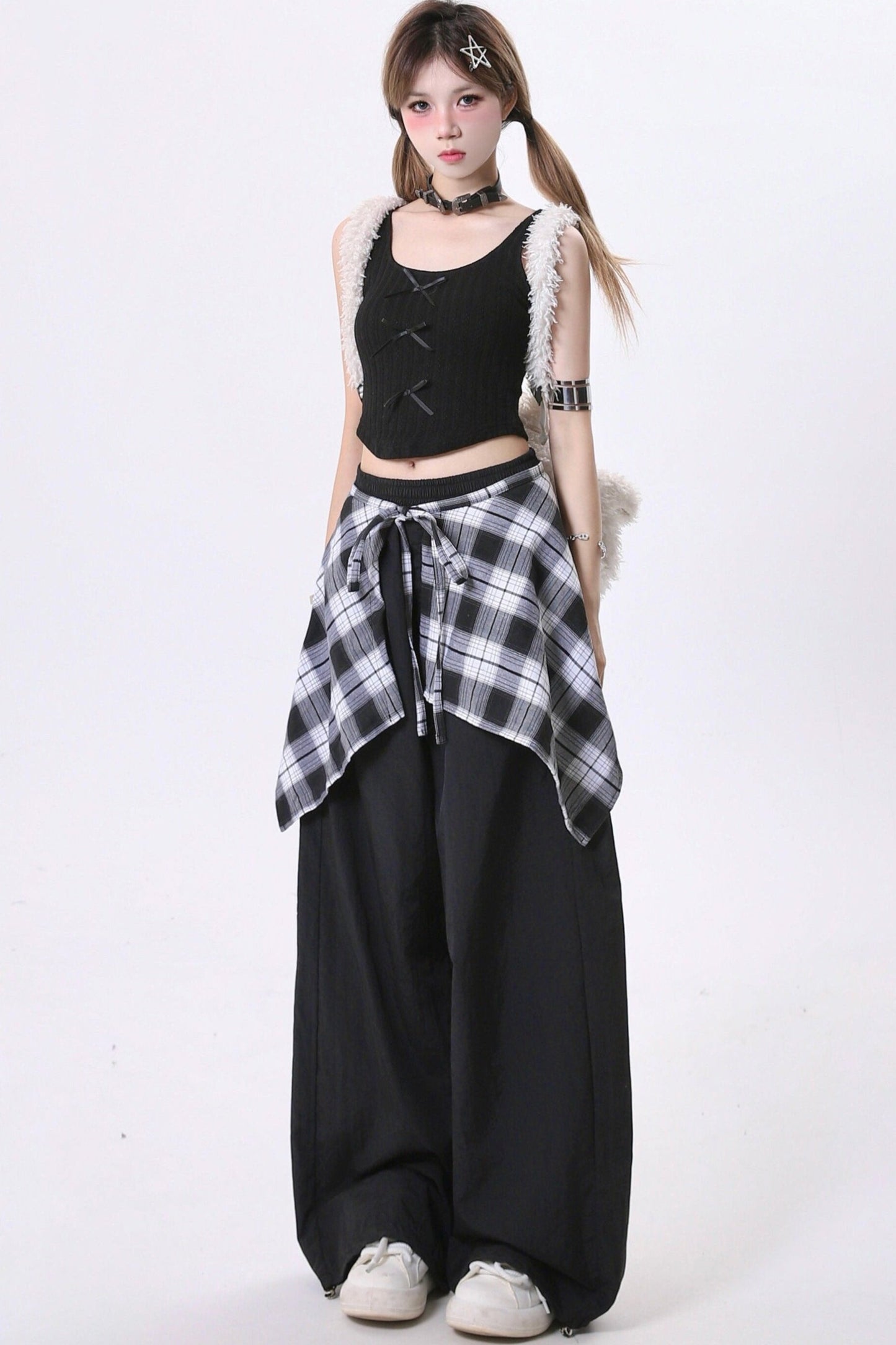 Trendy Check Loose Straight Pants