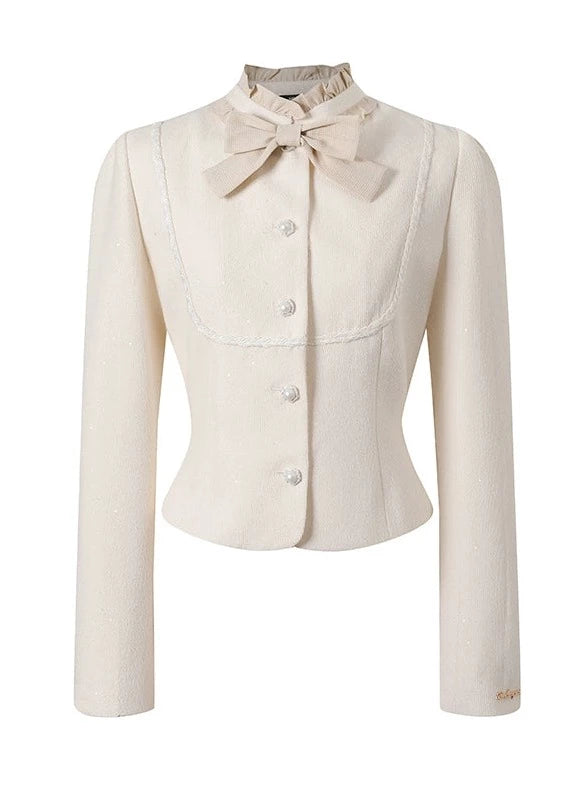 French Ribbon Short Jacket + Ruffle Long Skirt