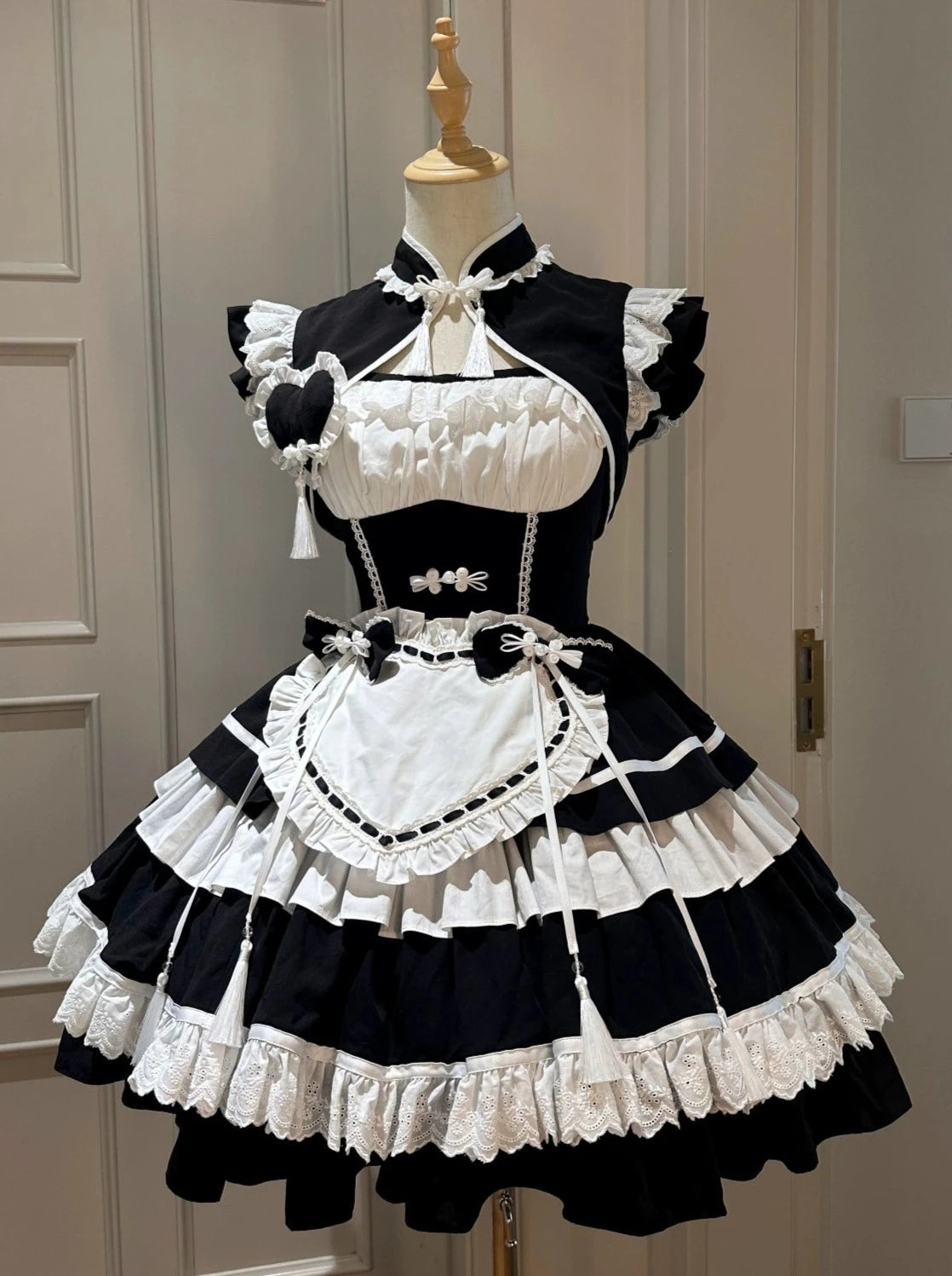 [Reservations] Sweet Cool Love Chinese Lolita Dress + Vest + Apron + Hair Accessories