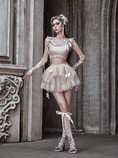 Ballet Mesh Ribbon Tutu Skirt Pannier [Pre-order item].