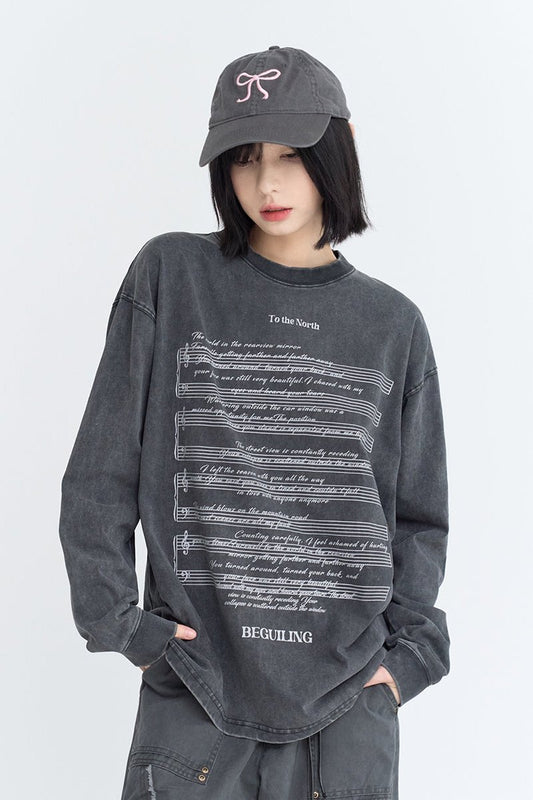 ミュージックノートプリントロングスリーブトップ