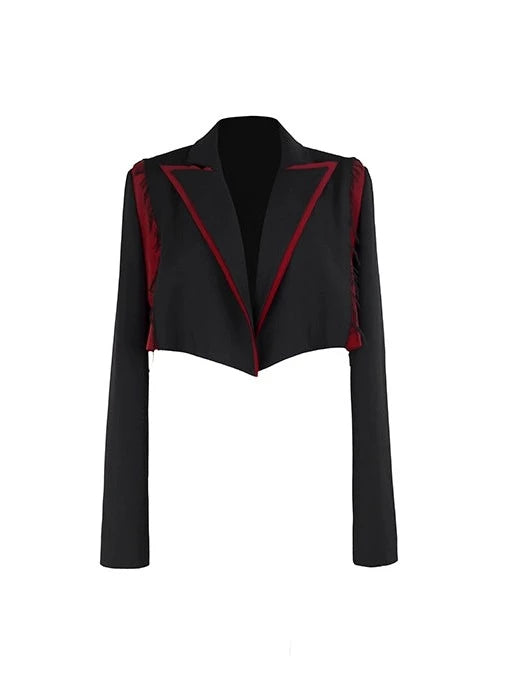 ハイウエストブレザーステッチコントラストカラーシンプルトップス