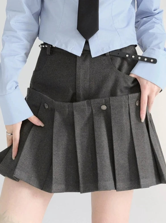 Wool Pleated College Skirt