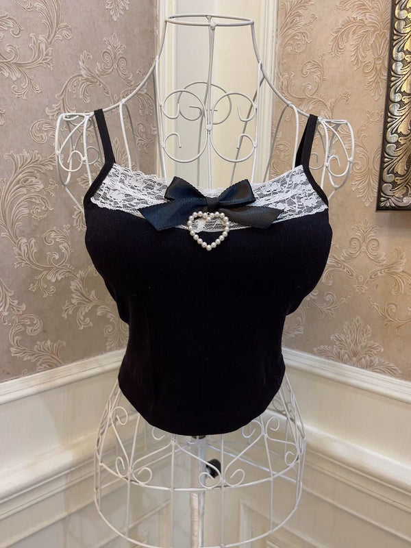 Ribbon Girly Slim Rib Camisole