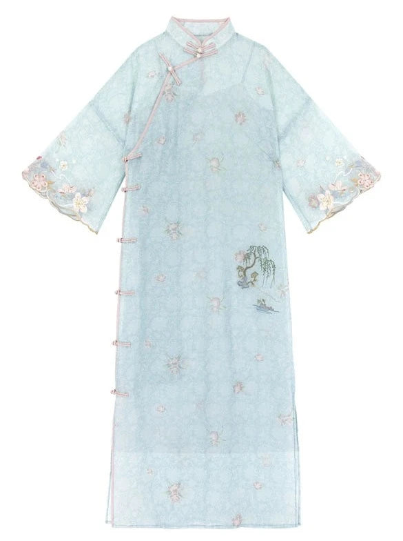 Chinese Retro Blue Long Dress
