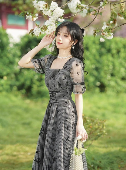 Sheer Retro Flower Dress