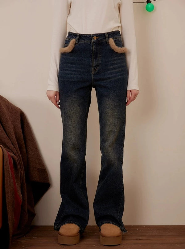 Fur Pocket Bootcut Jeans