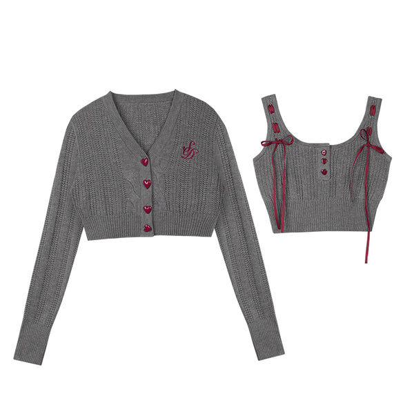 グレーアンドパープルニットサスペンダースカートセット