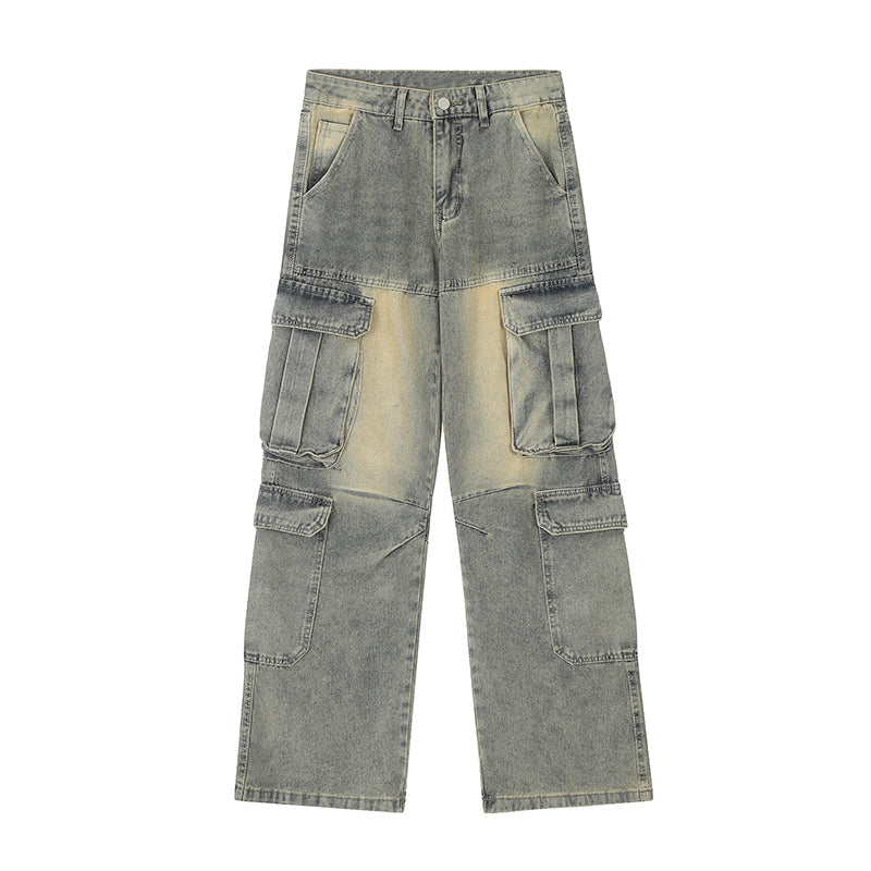 Retro High Street Washed Cargo Mop Jeans