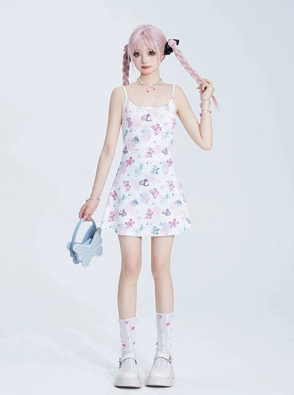 Colorful Butterfly Slim Suspender Dress