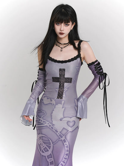 Ghost Girl, Dark Women's Beauty, Purple Slip Dress, Sweet and Spicy Skirt with Waist Cinch, Niche Design
