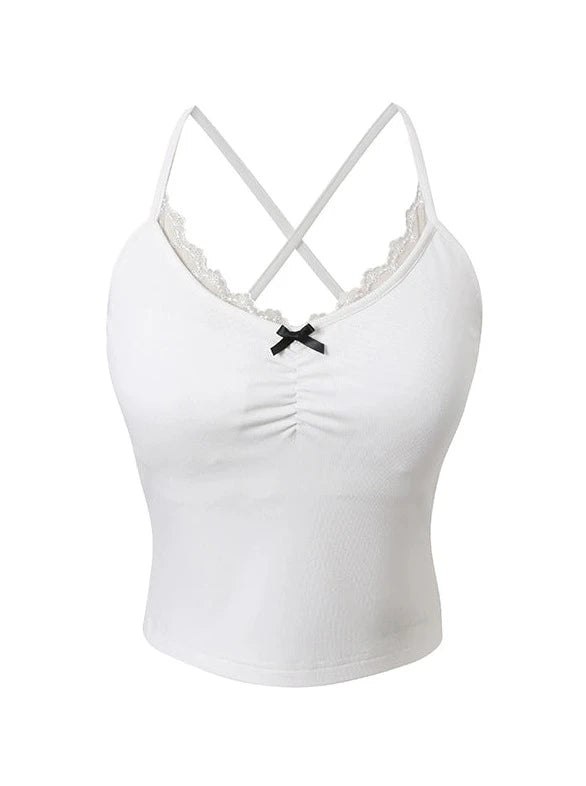 レースステッチリボンクロスキャミソール