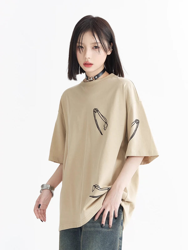 プリントドロップショルダールーズTシャツ