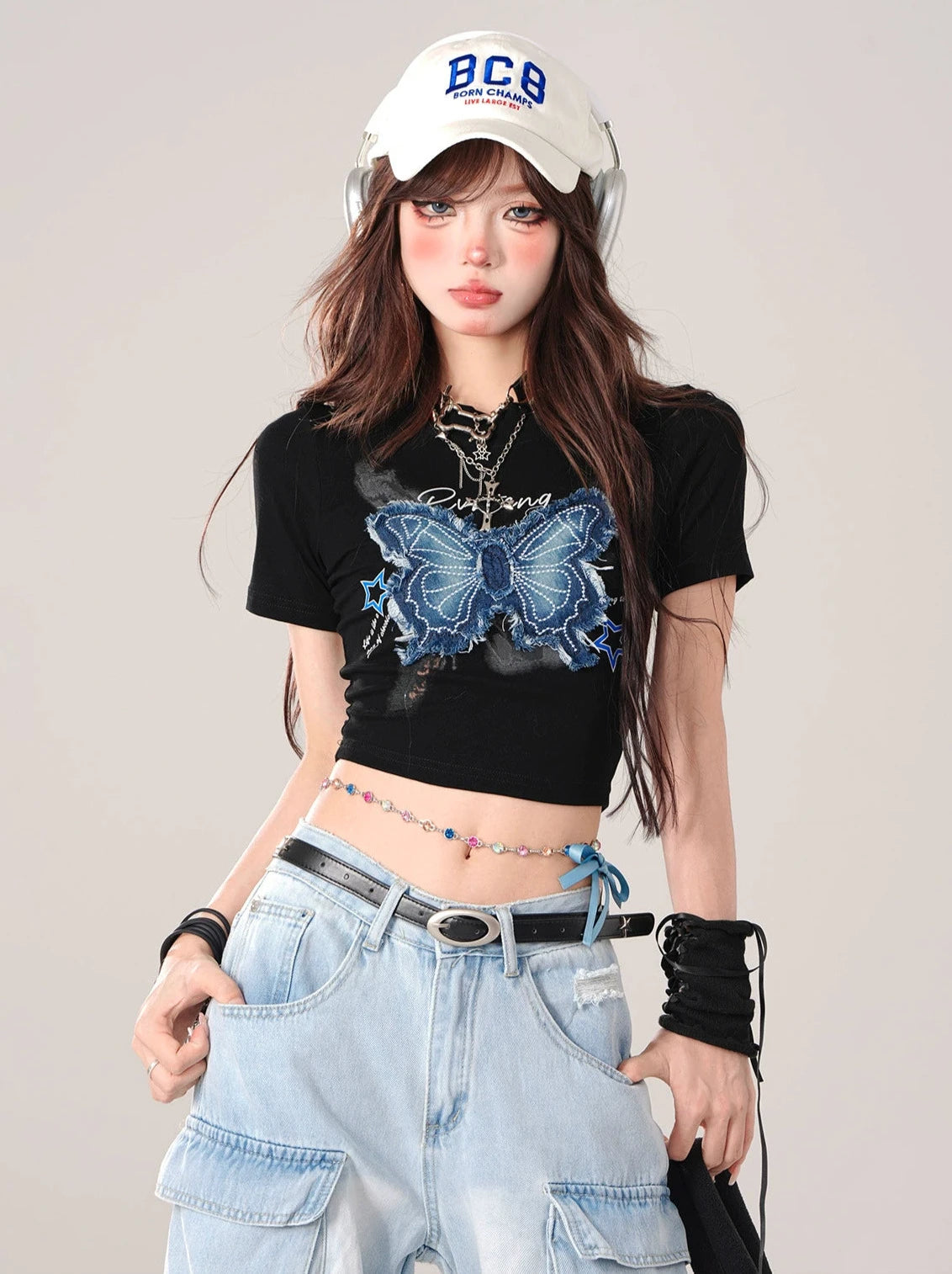 Blue Ice Butterfly Crop T-Shirt