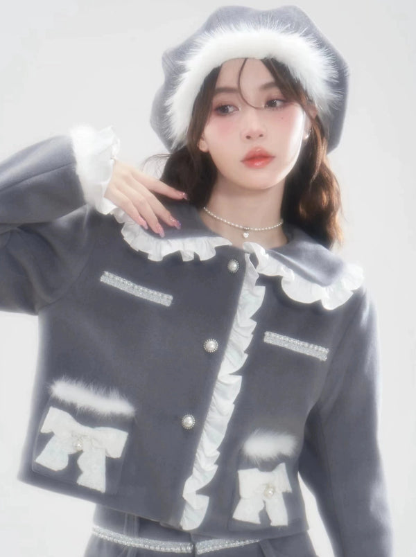 フレンチウールグレーキルティングジャケット＋ショートパンツ