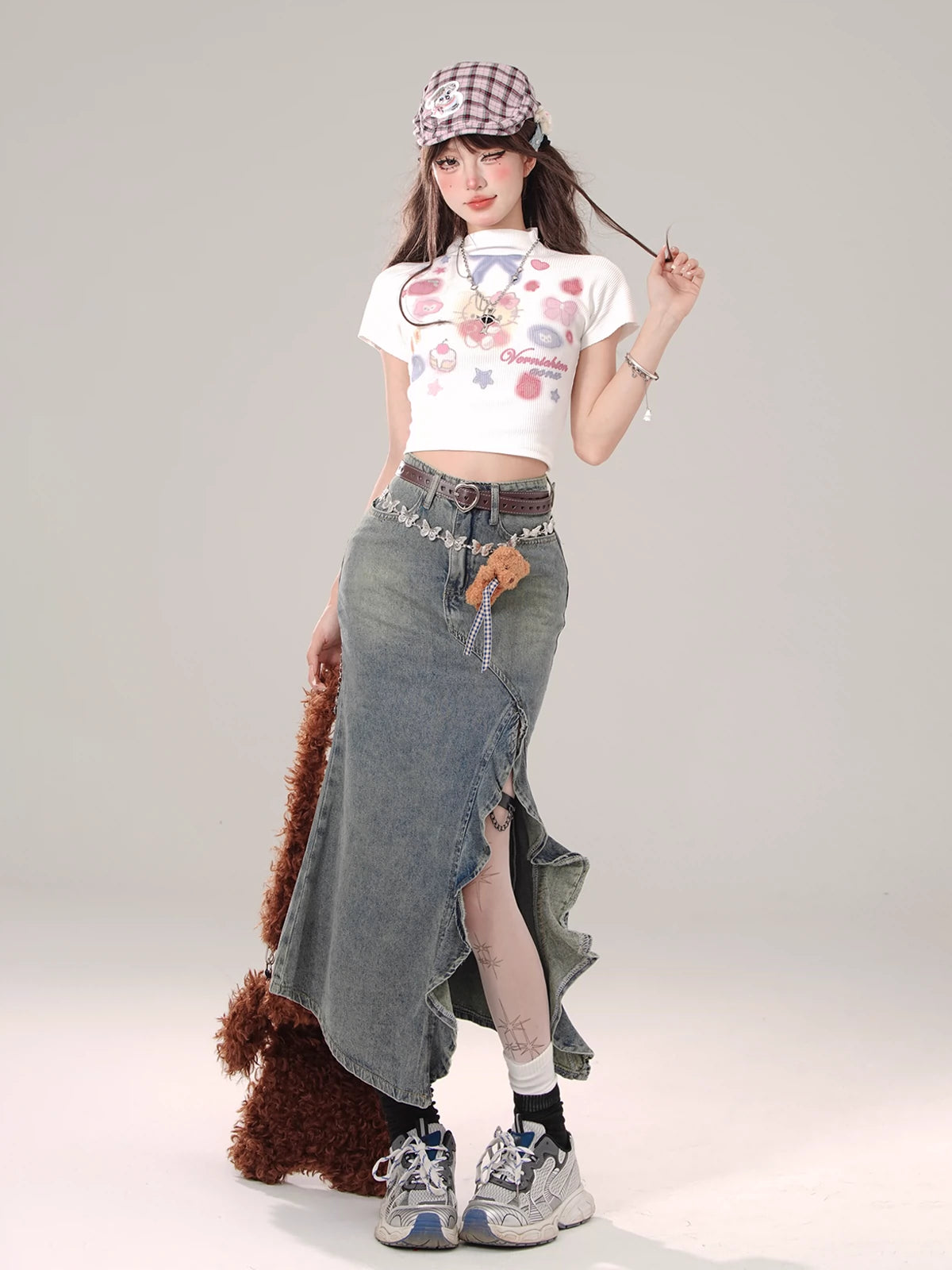 ブルーデニムフリルスリットロングスカート – Belchic ブルーデニムフリルスリットロングスカート – Belchic