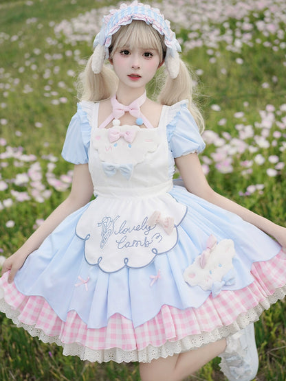 Little Sheep Cute Puff Sleeve Maid Dress Set