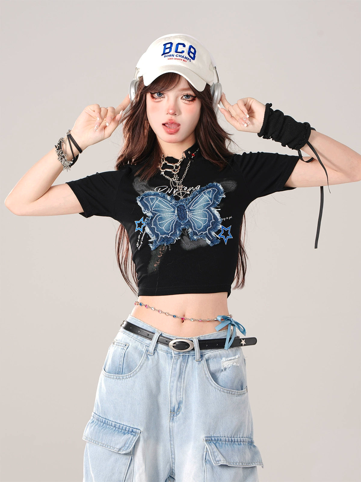 Blue Ice Butterfly Crop T-Shirt