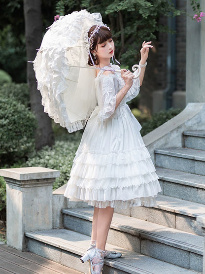 Princess Volume Pure White Lolita Suspender Dress