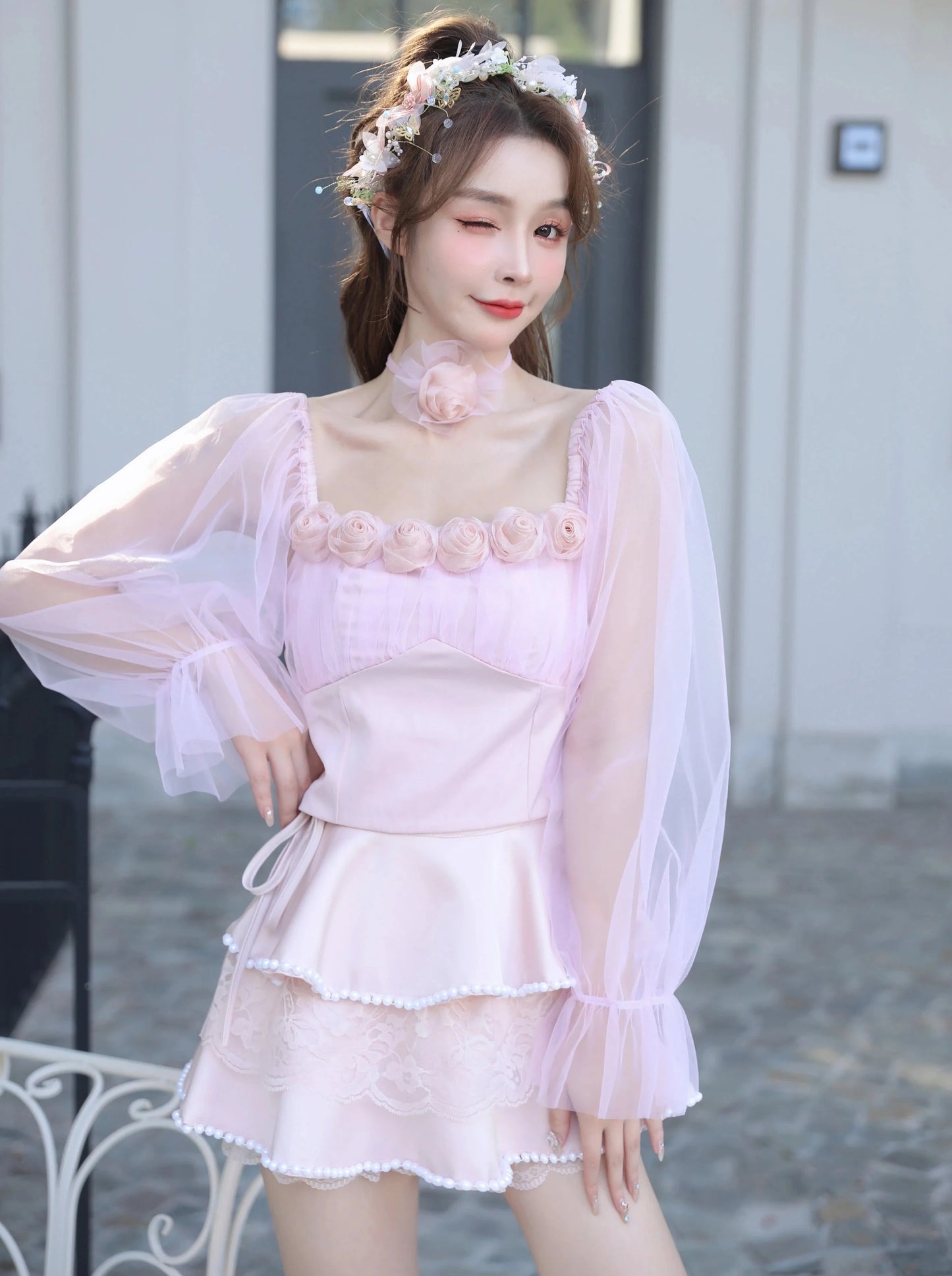 Rose Sweet Square Neck Top