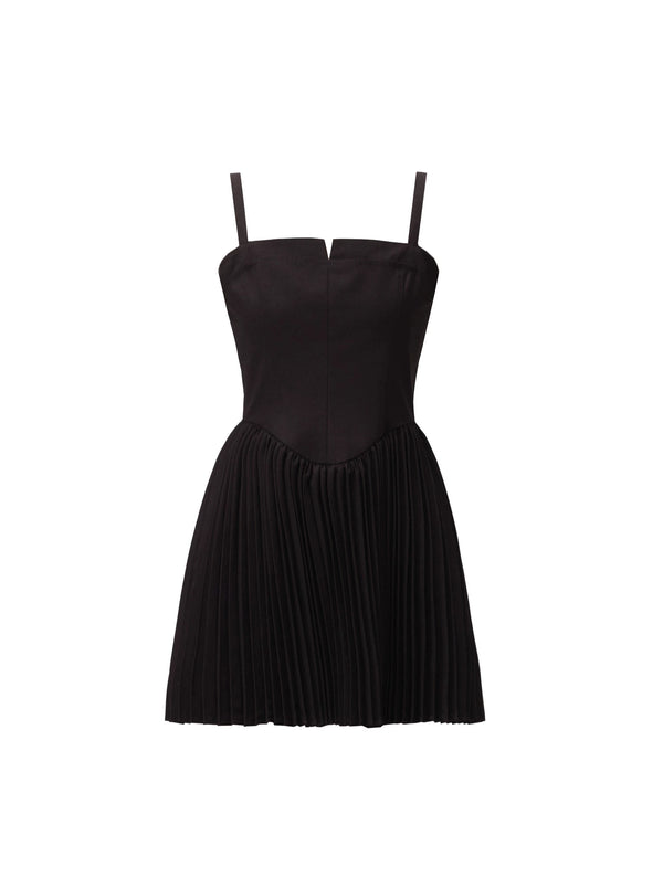 Silky Black Smart French Sweet Pleated Dress