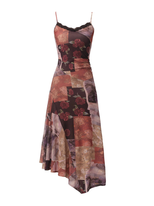 Retro Flower Romantic Rose Print Camisole Dress