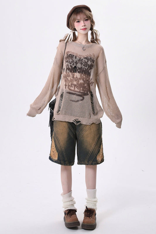 リップドカットアウトルーズニットスモックトップ