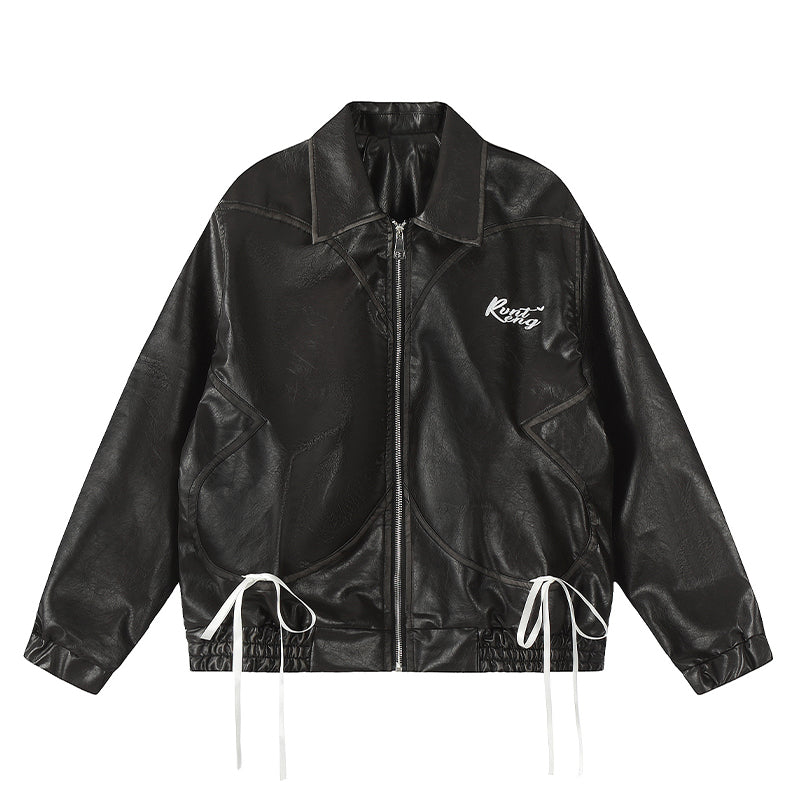 Loose PU biker leather jacket setup