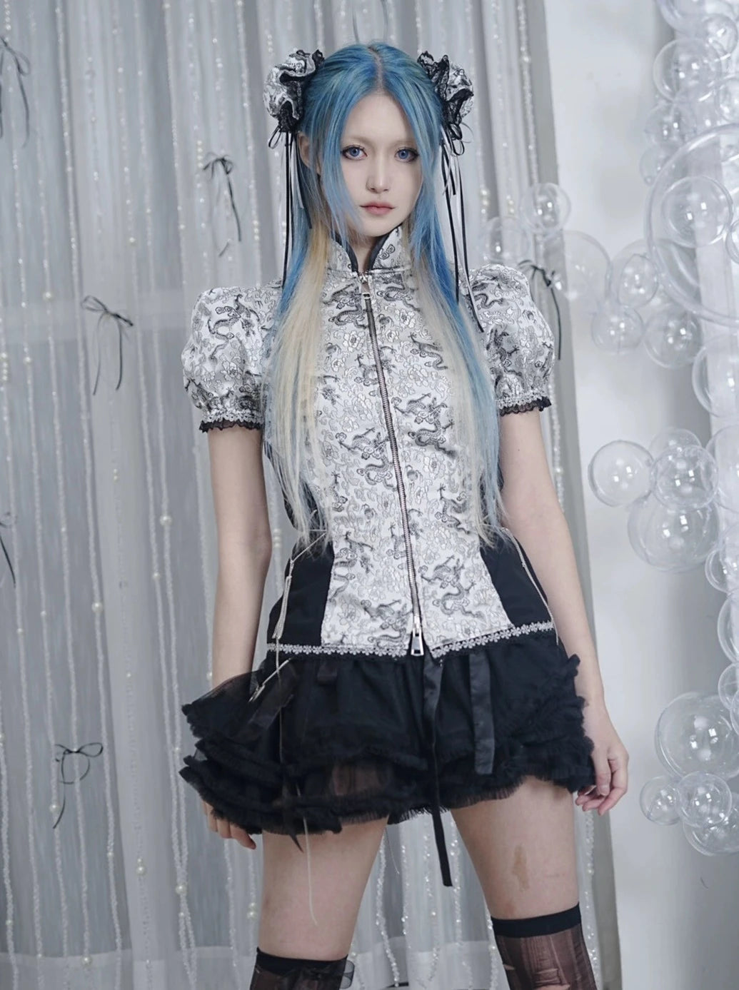 Silver Dragon Gothic Puff Sleeve Top