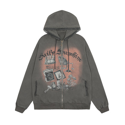 Graffiti Food Loose Zip Sweat Shirt