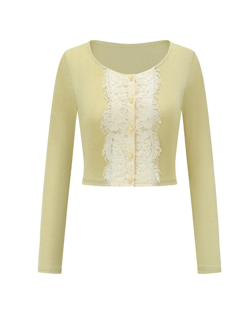 French Pastoral Style Lace Stitch Cardigan