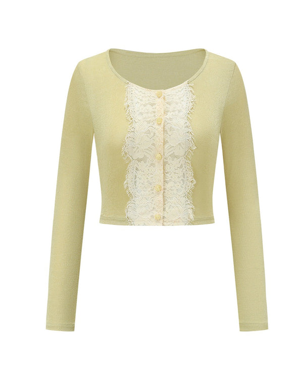 French Pastoral Style Lace Stitch Cardigan