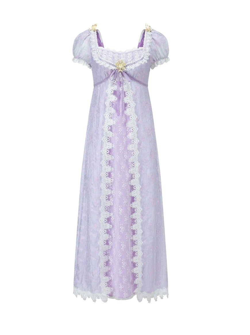 Puff Sleeve Princess Long Purple Dress