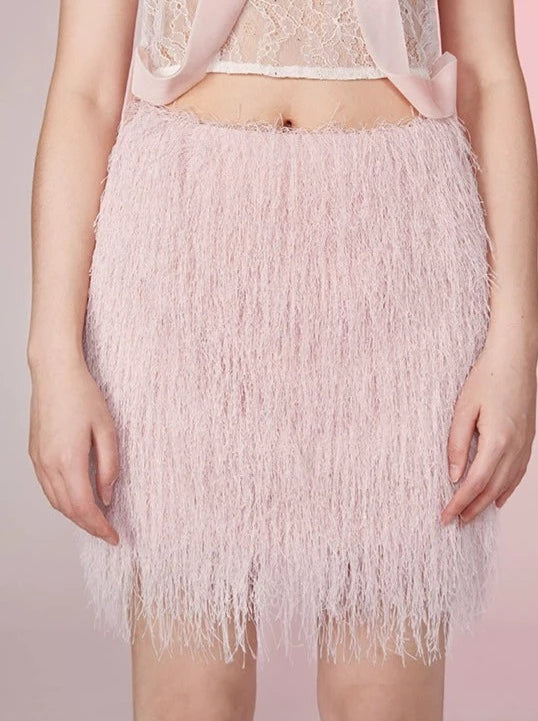 Collectible ribbon lace suspender camisole + tassel skirt