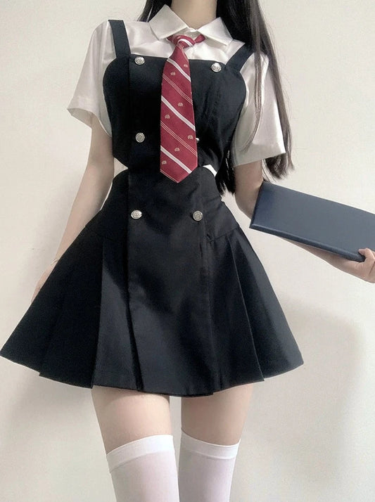 Ochaya College Style Waistless Vest Skirt Support Chest Dress Female Sweet Cool Babes JK Uniform Set Female Spring Summer