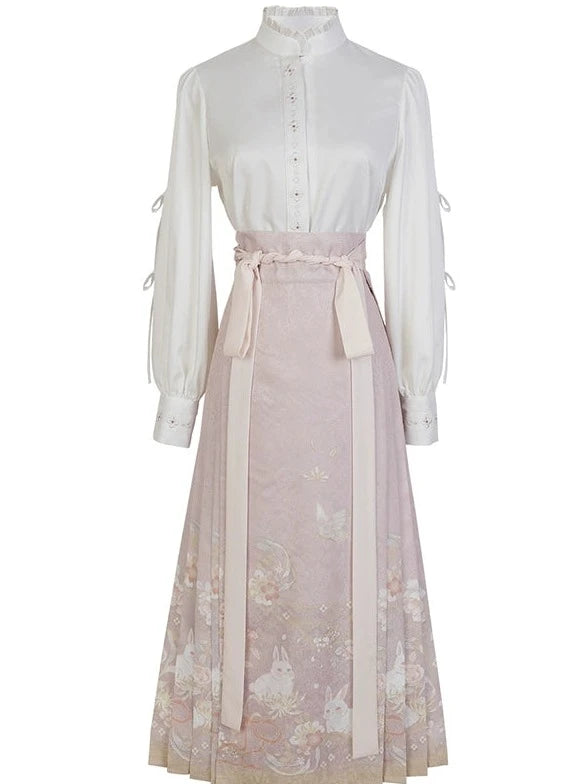 Ruffle Neck Blouse + Sweet Rabbit China Skirt