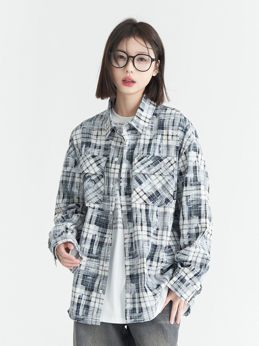 Check Paint Loose Casual Shirt