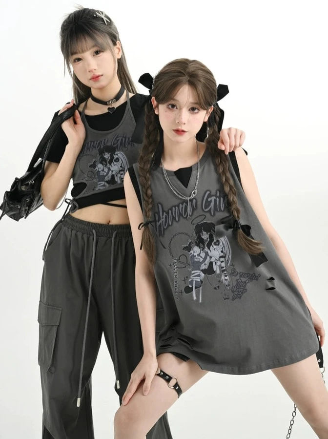 Twins Girl Short Tops + Camisole + Long Tops